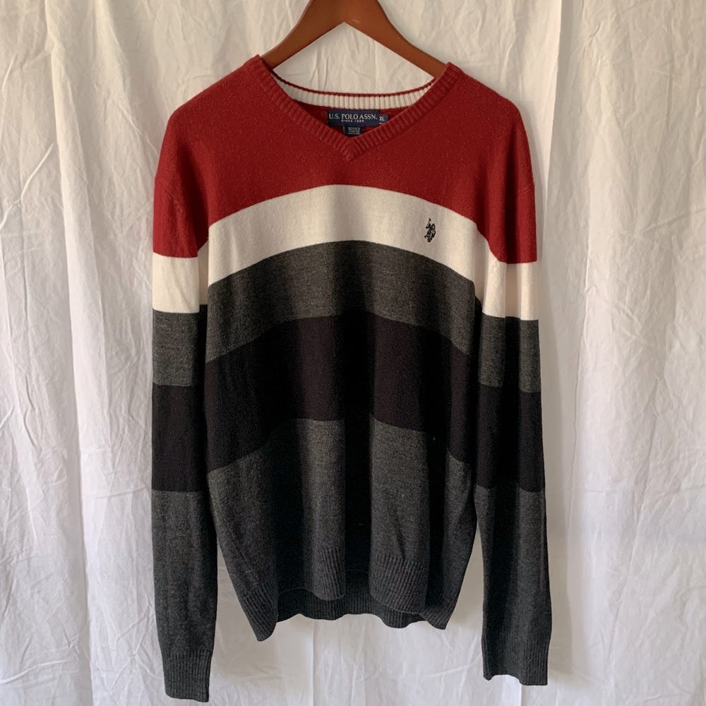 U.S. Polo Assn. V-Neck Sweater - Red, Black, White, Gray